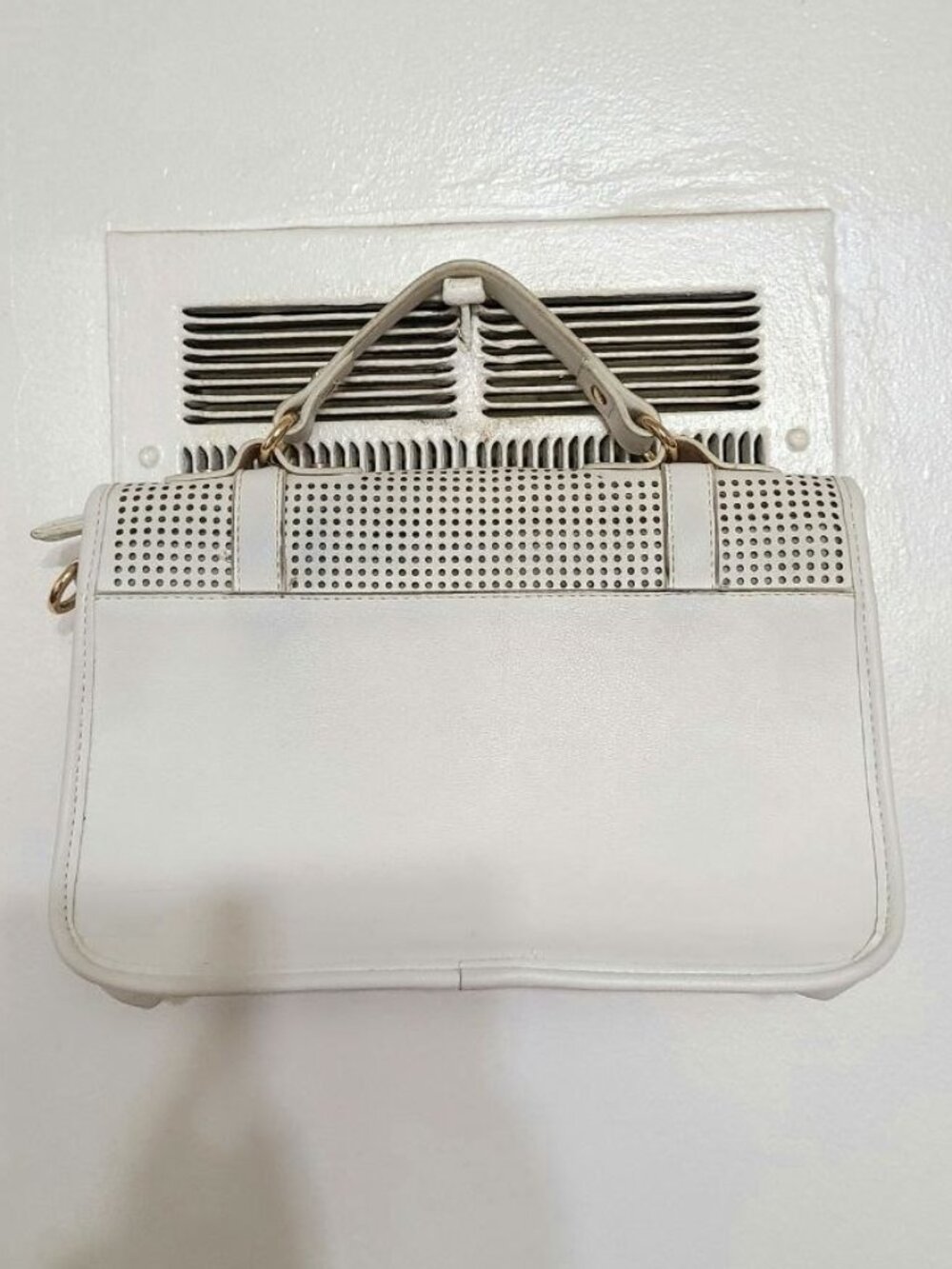 White Perforated Handbag - Picture 2 of 6
